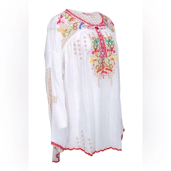 Johnny Was White Floral Embroidered Cupro Blouse, size XL. - Picture 2 of 10